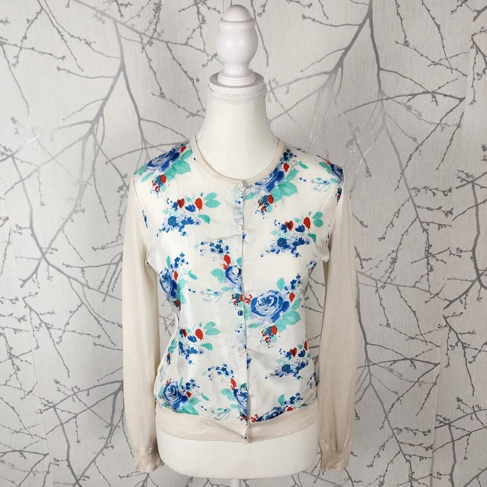 Armand Ventilo Watercolor Floral Satin Front Silk Cotton Cardigan